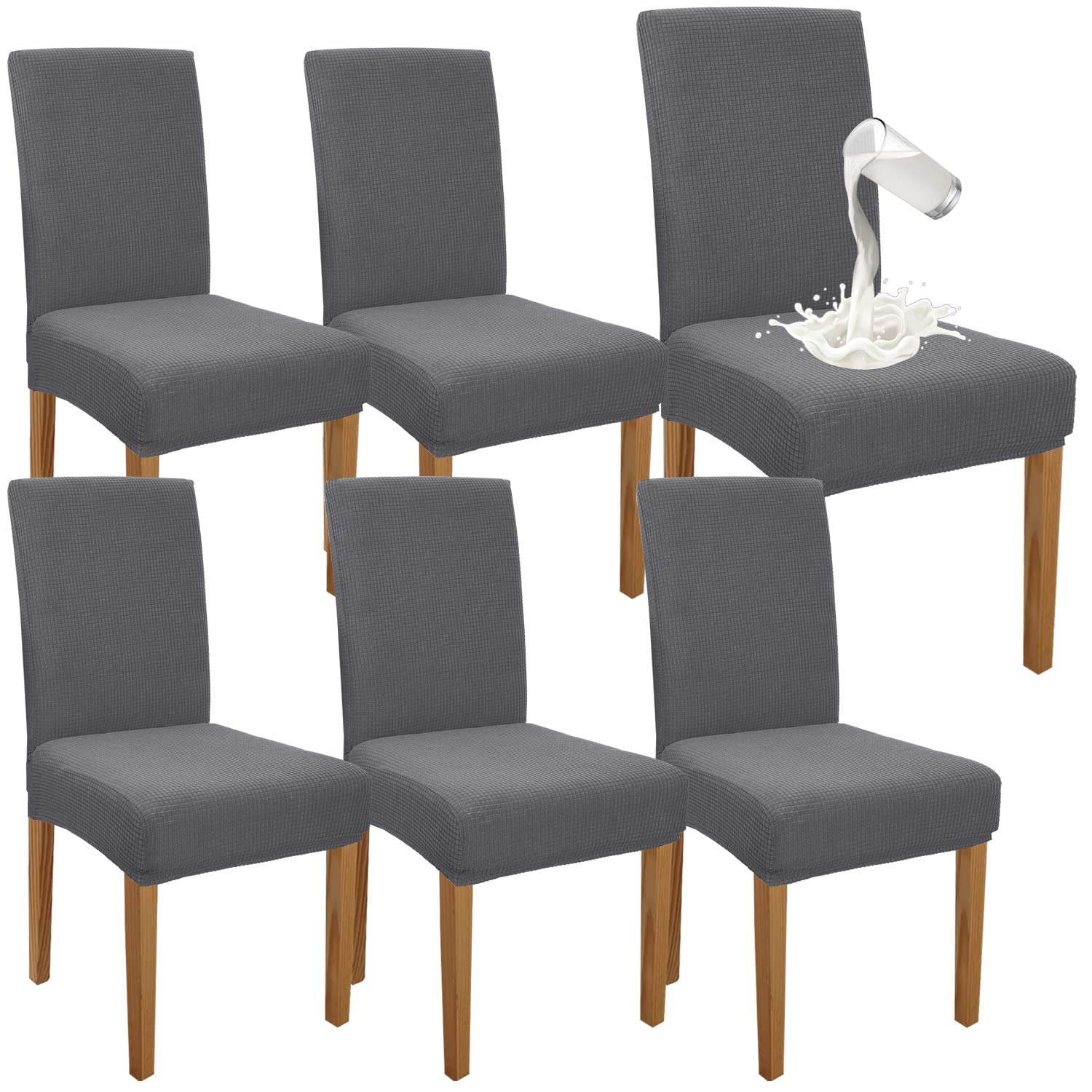 Granbest Premium Waterproof Dining Chair Covers Set of 6, Elastic High Back Chair Slipcovers for Dining Room, Washable Removable Chair Protector for Banquet, Kitchen, Party (LightGrey, Pack of 6)