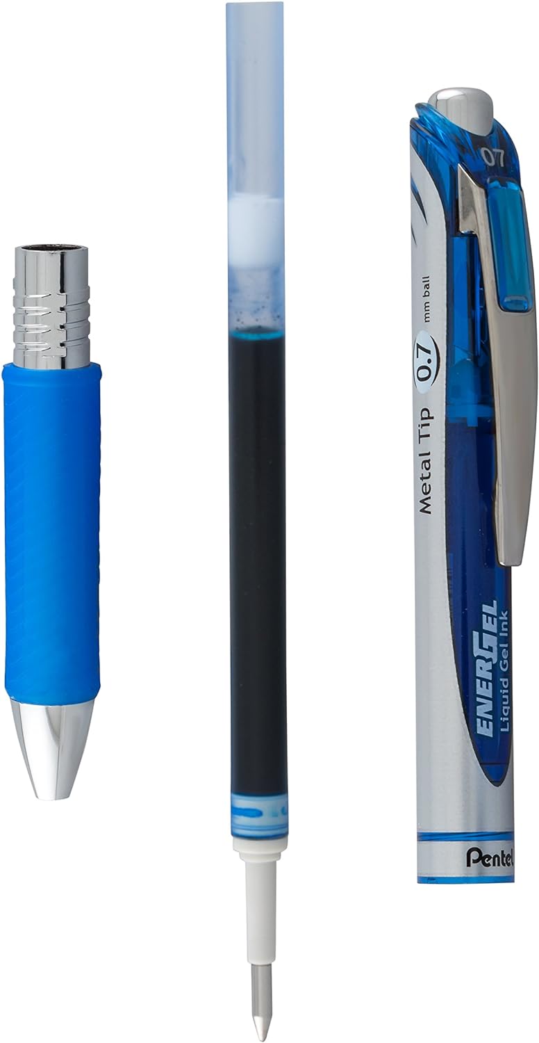 Pentel EnerGel RTX RT Liquid Gel Pen, Med, Metal Tip, 0.7mm, Blue Ink, 12-Pk Window Box of 12 (BL77PC12C1): Office Products