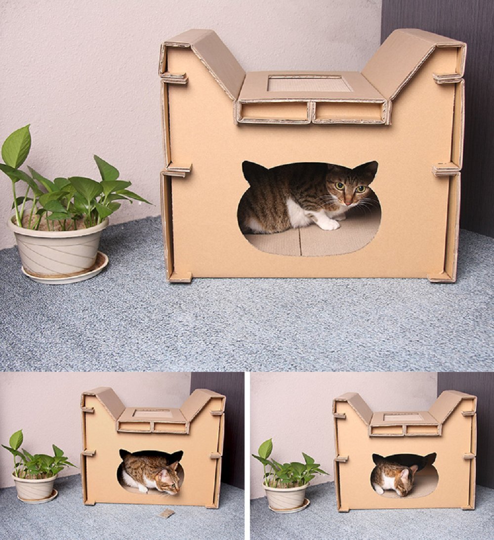 Darius Cat Scratcher Corrugated Scratching House DIY Style for Pet Lounge Toy or Bed Catnip Included