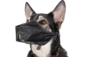 GoGoPaw Dog Muzzle, Soft Mesh Dog Muzzle for Large Medium Small Sized Dogs, Adjustable Full Covered Muzzle with Reflective Straps Breathable Drinkable Muzzle Anti Biting Chewing Licking（Black, L-1