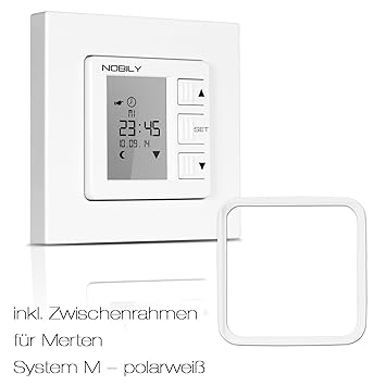 NOBILY *** Rolladen Zeitschaltuhr ZS1 inkl. Zwischenrahmen Merten System M Polarweiß Rolladenzeitschaltuhr Timer Rolladenuhr 