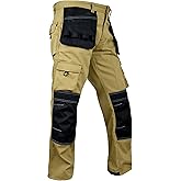 FASHIO FF Men's Cordura Work Pants Tactical Trousers with Utility Tool Pockets Heavy Duty Reinforced Carpenter Safety Pants