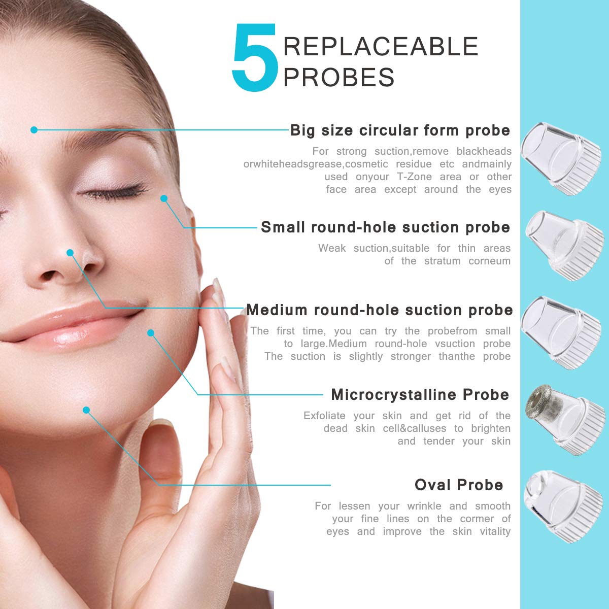 Blackhead Remover Pore Vacuum, Rechargeable Electric Facial Acne Cleaner Tool & 5 Probes Microcrystalline & Facial Massage Rolling Head for Eye Nose Face Skin Acne Comedone Extractor