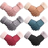 JaGely 6 Pairs Gloves for Women Cold Weather Winter Fleece Warm Driving Suede Gloves Soft Texting Windproof Touchscreen Mittens Thermal Elastic Mittens,6 Colors