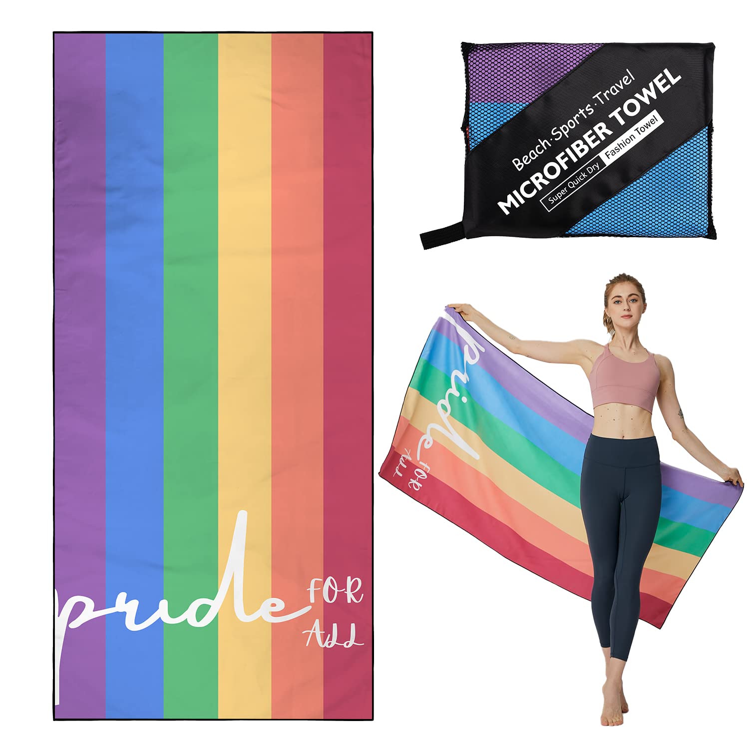 MEQUER Microfibre Beach Towel,71"x32" Large Beach Towels For Adults,Lightweight Quick Dry Sand Free Compact Beach towel Swimming Towel for Travel, Beach, Pool, Camping (Rainbow) — image 1