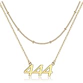 ZOEXUE S925 Sterling Silver/18k Gold 444 Angel Number Necklace Layering for Women Gold 444 Pendant Choker Chain Necklace Inspirational Numerology Jewelry Gift for Her