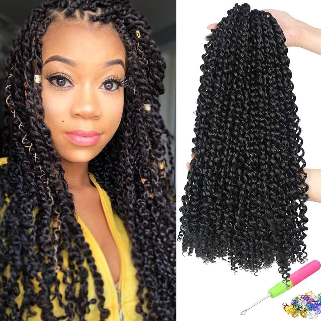 6 Packs Passion Twist Hair 18 Inch Bohemian Curl Passion Twist Crochet Braiding Hair Water Wave Synthetic Braids for Passion Twist Crochet Hair(22strands/pack, 1B)