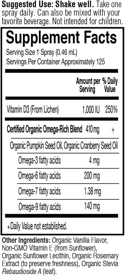 Garden of Life D3 Vitamin - mykind Organic Whole Food Vitamin D Supplement with Plant Omegas, Vegan, Vanilla, 2oz Liquid - Packaging May Vary: Health & Personal Care