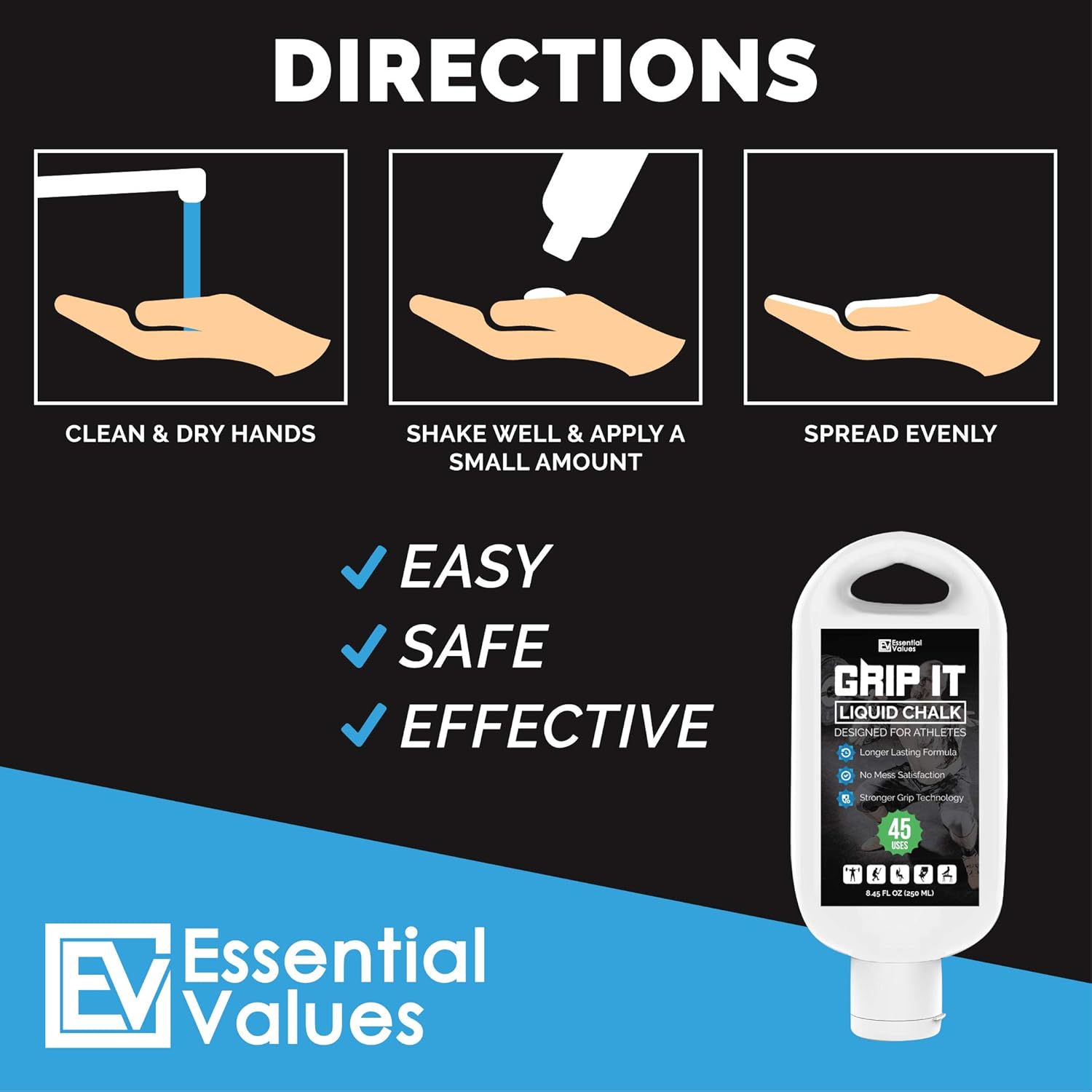 Essential Values (2 Pack) Liquid Chalk (1.69 OZ), Professional Grade with Little to NO Mess, Dust Free & Dries Within Seconds, A Longer Lasting Formula Designed for Athletes of All Ages : Sports & Outdoors