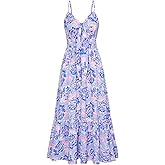 GRACE KARIN Women's 2026 Summer Maxi Dress Floral Tie Front Spaghetti Strap Casual Boho Beach Flowy Sundress with Pockets