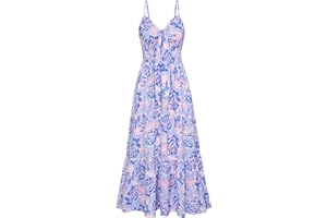 GRACE KARIN Women's 2025 Summer Maxi Dress Floral Tie Front Spaghetti Strap Casual Boho Beach Flowy Sundress with Pockets