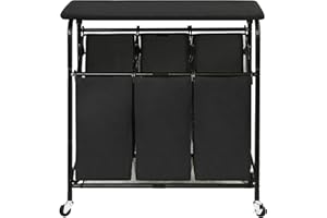 STORAGEIDEAS Laundry Sorter Hamper with Wheels, Heavy-Duty Laundry Sorter Rolling Cart, Lockable Wheels and Removable Bags, 3 Sections with Ironing Board, Black