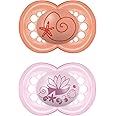 MAM Original Baby Pacifier, Nipple Shape Helps Promote Healthy Oral Development, Sterilizer Case, 2 Pack, 6-16 Months, Pearl/Girl