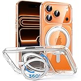 MAGIC JOHN 360° Rotatable Magnetic Invisible Stand for iPhone 17 Pro Max Case [Camera Control Button] [Compatible with MagSafe] 16FT Shockproof for iPhone 17 Pro Max Case with Kickstand, Clear