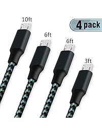 Youer Micro USB Cable,4Pack 3FT 6FT 6FT 10FT Nylon Braided Android Charger USB to Micro USB Charging Charger Cord for Samsung Galaxy S7 Edge/S7/S6/S4/S3,Note 5/4/3(Navy)