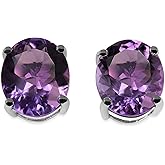 KOKAV 925 Sterling Silver Genuine Amethyst 4-5/8 Ct Oval Stud Earrings