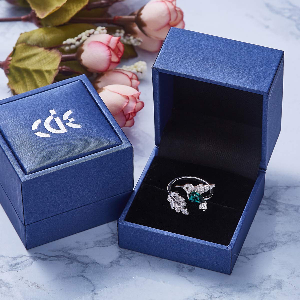 CDE Fine Ring Sterling Silver Hummingbird Open Rings Crystals from Swarovski Jewelry for Woemn