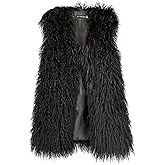 Vickstco Women's Faux Fur Long Waistcoat,Warm Fluffy Emerald Green Vests Stylish Jackets Coat