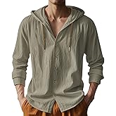 Men Cotton Linen Long Sleeve Button Down Shirt Summer Casual Hawaiian Beach Tops Lightweight Fashion Hoodies
