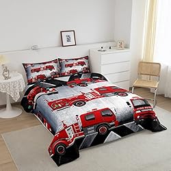 Manfei Fire Truck Comforter Set Full Size Red Fire