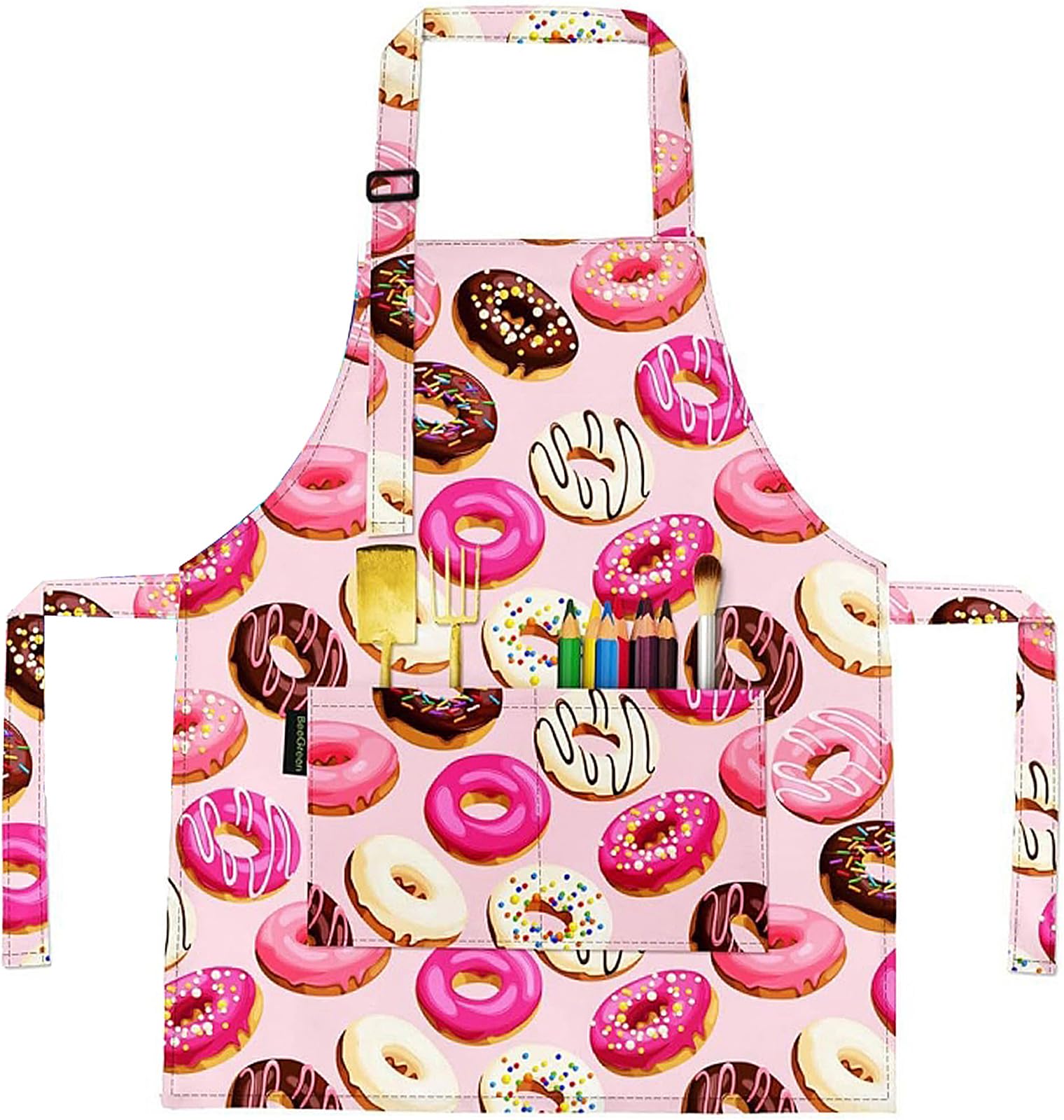 YeeHeen Kids Apron Children Artist Painting Smock Waterproof Art Apron with Pocket Doughnut Pink
