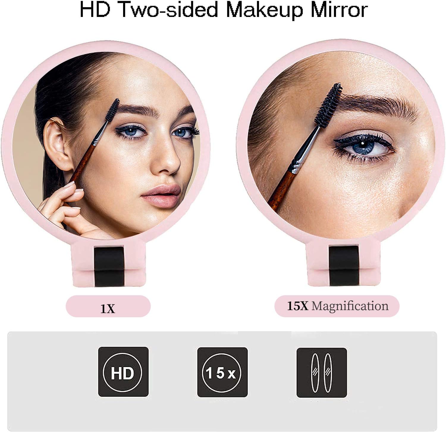 FUHUIM 15x Magnifying Handheld Mirror, Double Sided Pedestal Magnification and True Image Makeup Mirror, Compact Size and Portable Vanity Cosmetic Mirror for Girl, 9.3" L x 1.9" W: Home & Kitchen