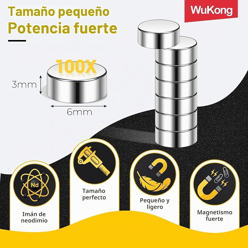 Wzone 100 Piezaas Imanes Potentes, 6×3mm Imanes de Neodimio Imán Nevera, Imán Pequeños Redondos para Tablones de Anuncios, Fotografías y Oficinas — foto 2 de 7