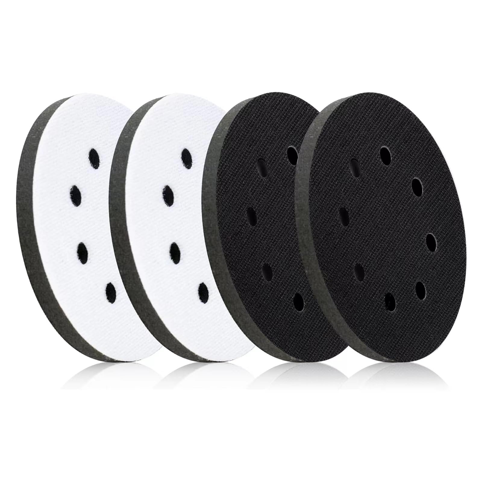 4 PCS Upgraded Foam Sanding Pads for Orbital Sander,125mm 8 Holes Soft Orbital Sander Pads,Sponge Polishing Buffing Pad Discs for Drill,Impact Resistant Low Noise (Black,White)