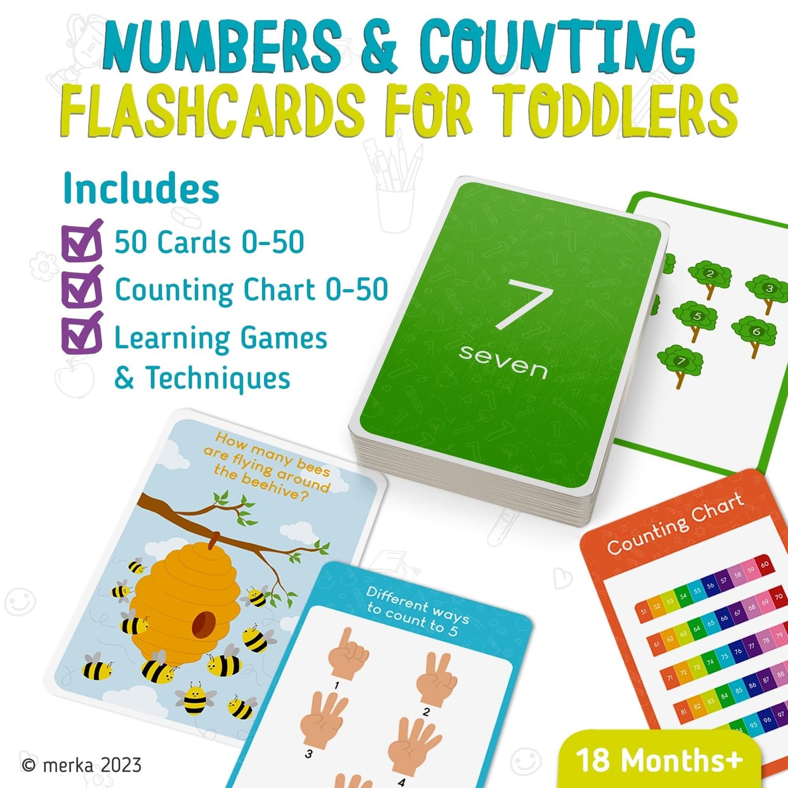 Merka Math Flash Cards Kindergarten for 2-4 Years Toddler - Kids Number Flash Cards 0-50 Counting - Learn to Count Preschool Workbook