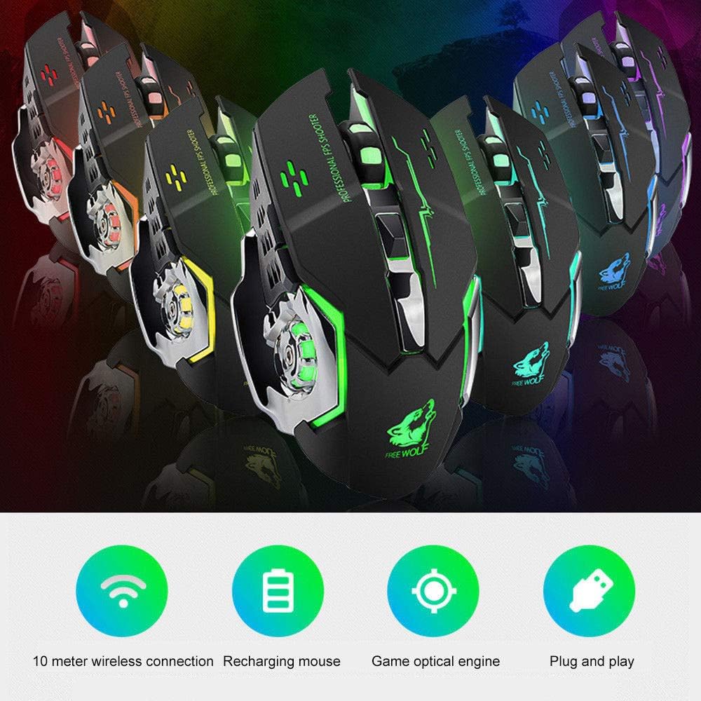 X8 Wireless Silent LED Backlit USB Optical Ergonomic Gaming Mouse (Black)
