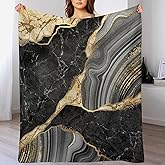 Black Gold Marble Throw Blanket Modern Abstract Art Pattern Soft Lightweight Warm Plush Blankets for Sofa Bedroom 30"x40"