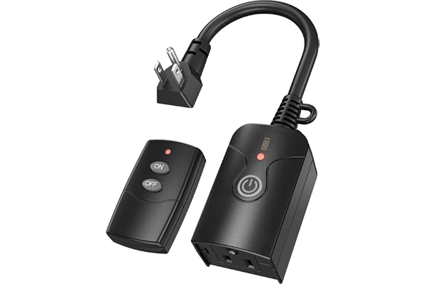 HBN Outdoor Indoor Wireless Remote Control 3-Prong Outlet Weatherproof Heavy Duty 15 A Compact 1 Remote 1 Outlet with Remote