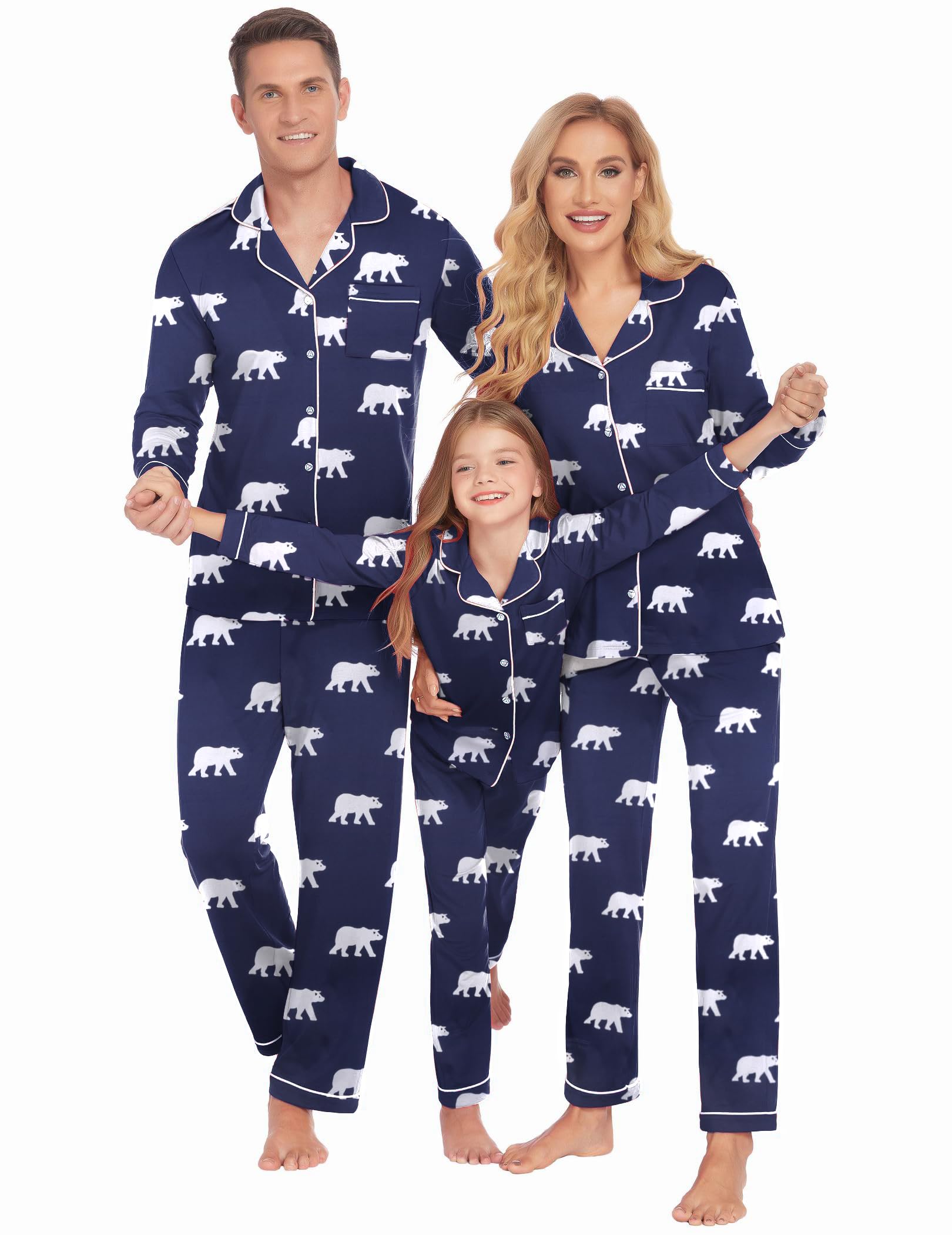 Ekouaer Christmas Family Matching Pajamas Long Sleeve Button Down Pj Set Festival Party Sleepwear,Navy Blue Bear,Kids,10-11Y Image Ekouaer Christmas Family Matching Pajamas Long Sleeve Button Down Pj Set Festival Party Sleepwear,Navy Blue Bear,Kids,10-11Y Image