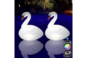 Goallim Floating Pool Lights Swan with APP Control, RGB Dimmable Solar Swan Pool Lights That Float, Waterproof Inflatable Floating Swan Lights Glow in The Dark for Pool Yard Wedding Party Decor-2PCS