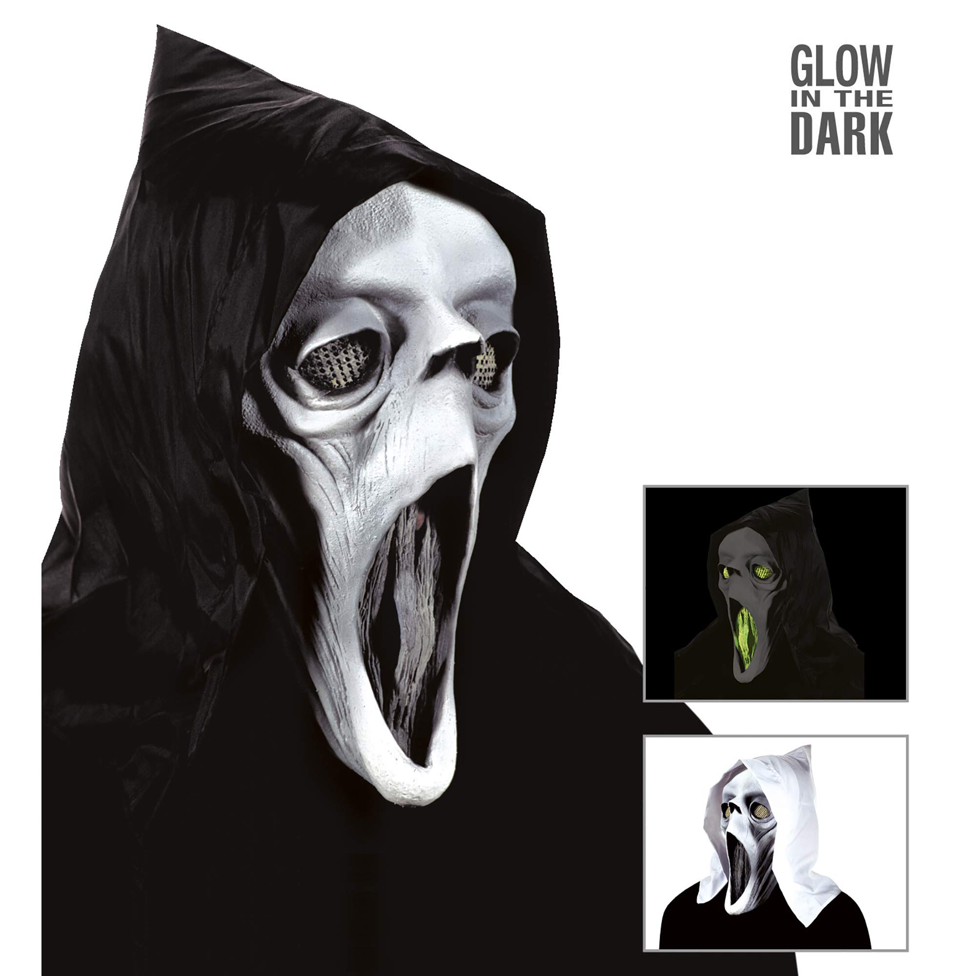 Widmann Glow in the dark Geistermaske mit weißer Kapuze