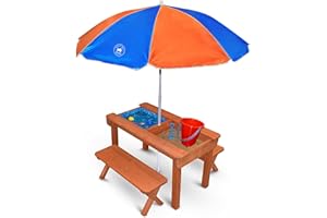 Back Bay Play Kids Sand and Water Table Premium Wooden Indoor Outdoor Convertible Picnic Table - Activity Sensory Toy Playset Promotes Learning – Removable Lids for Sandbox & Splash Pool (Natural