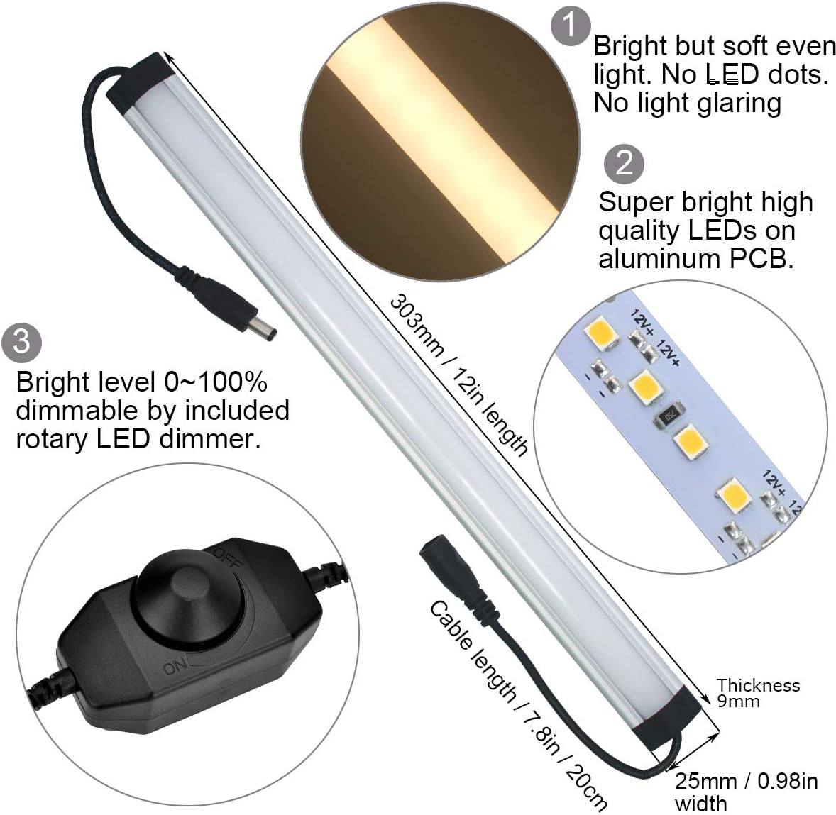 Under Cabinet LED Lighting Kit Plug in, 6 pcs 12 Inches Cabinet Light Strips, 2000 Lumen, Super Bright, for Kitchen Cabinets Counter, Closet, Shelf Lights, 31W, Warm White (6 Bars Kit) - - 