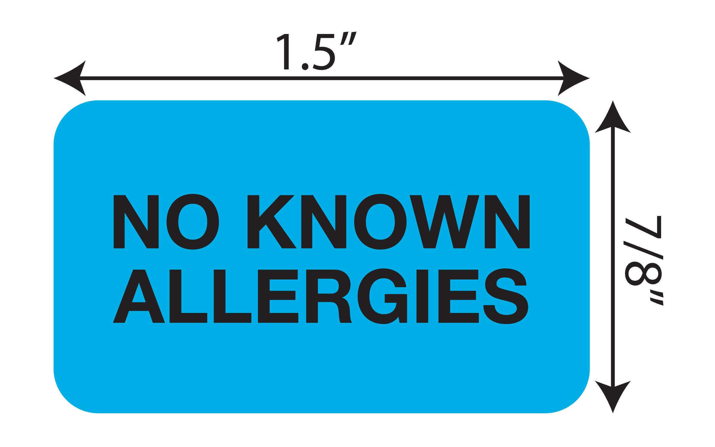Tabbies Medical Allergy Label, Light Blue, 1-1/2"W x 7/8" H, NO Allergies 250 Labels/Roll (MAP1510)