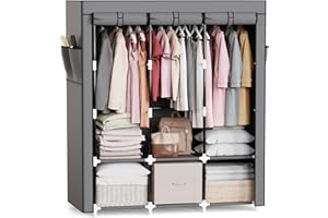 Mavivegue Wardrobe Closet with 3 Hanging Rods, Portable Closet Wardrobe Non-Woven Fabric Cover, Closet Organizers for Bedroom