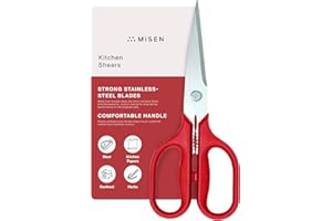 Misen Heavy Duty Kitchen Shears - Versatile Kitchen Scissors for Meat, Poultry & More - Easy Clean Kitchen Shears/Scissors - Ambidextrous Comfort Handle - Red