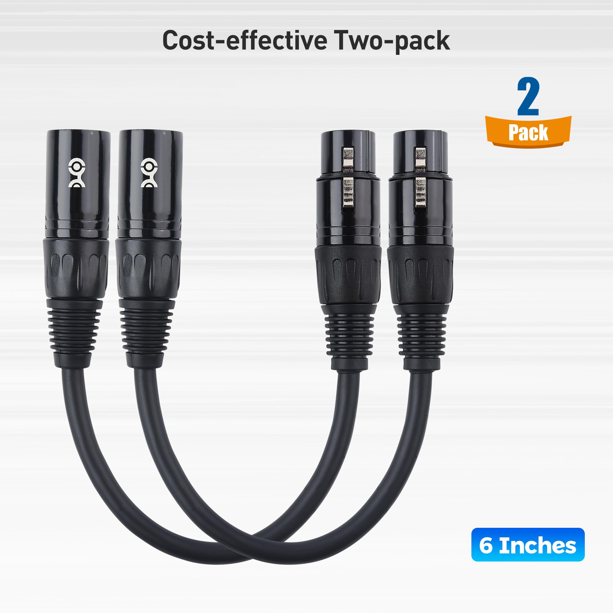 Cable Matters 2-Pack 3 Pin to 5 Pin DMX Lighting Cable - 6 Inches, 3Pin Male to 5Pin Female XLR/DMX Adapter Cable, Black