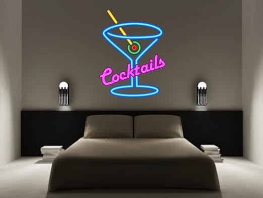 Kapowboom Graphics Cocktails Neon Effekt Wandtattoo Martini Glas Champagner Prosecco Wein sprudelnd Bubbles Aufkleber Art Küc