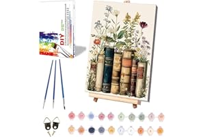 xackcme Book Paint by Numbers for Adults with Framed Canvas - with Wooden Easel, Flowers Paint by Number on Canvas, DIY Books Acrylic Oil Painting Kits with Brushes for Home Wall Decor (8x12 inch)