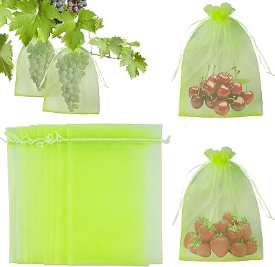 KINGLAKE 50Pcs Fruit Protection Bags 10x15cm Green Organza Mesh Bags