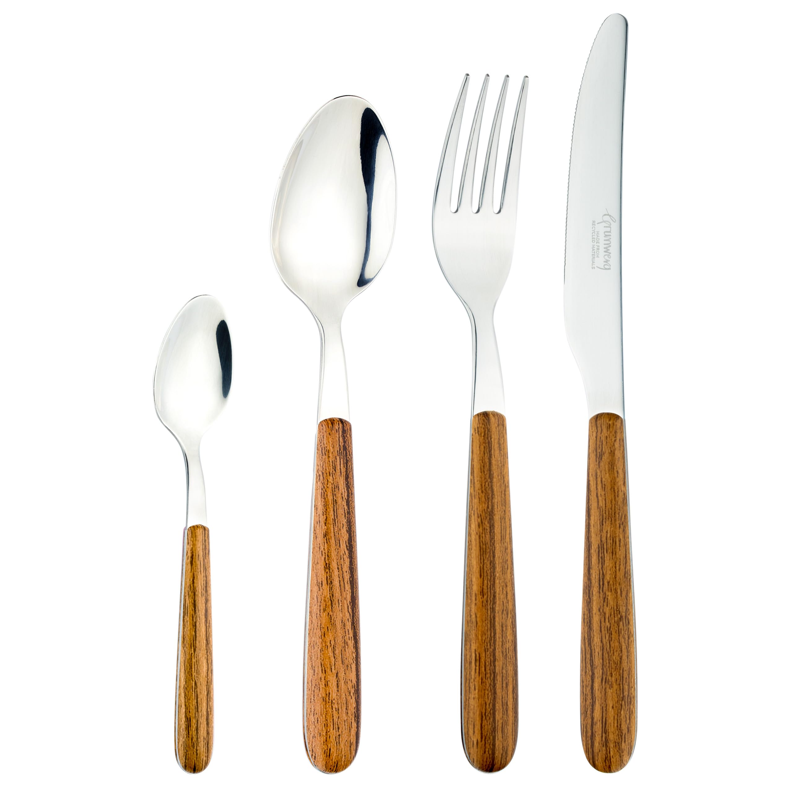 Grunwerg Greenworks 24 Piece Boxed Cutlery Set, Recycled Plastic, Eco-Friendly, Wood Effect