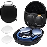 Smart Case for AirPods Max with Sleep Mode, Travel-Ready Hard Headphone Protective Carrying Case with Accessories Mesh Pocket & Clear Earpad Covers -Black