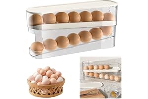 FODEUXP Egg Holder for Fridge, 2025 New Egg Organizer for Refrigerator Automatic Scrolling Eggs Rack Holder Rolling Dispenser, Stackable Fridge Container and Storage with Lid (1 Pcs)