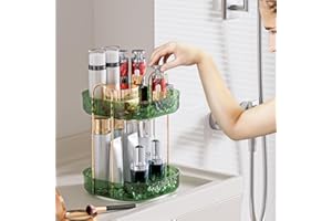 ZHIAI Rotating Makeup Organizer for Vanity, Perfume Organizer Large Bathroom Organizers and Storage, Skincare Organizers Lipstick Toiletry Spinning Holder Countertop 360 Spinning 2 Tier Green
