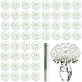 Yunsailing 100 Pcs Artificial Hydrangea Flowers Hydrangea Flower Heads with Stems Silk Faux Hydrangea Flowers for Wedding Centerpiece Fake Bouquet Home Indoor Garden Party Decoration (White)