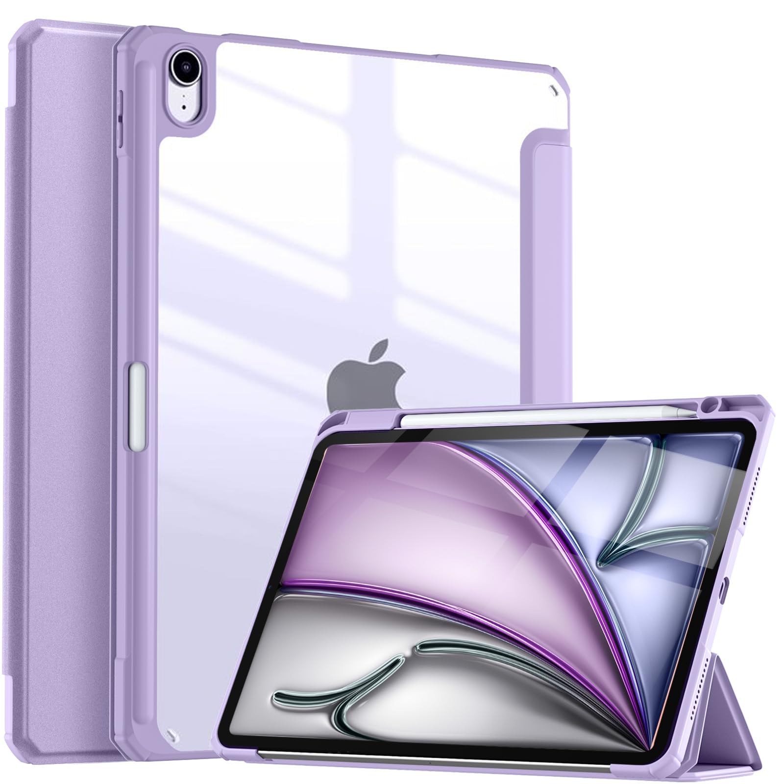 Maledan 対応iPad Air 11インチ ケース(2025 M3)- iPad用 air ケース 2024/M2 Air 第5/4世代 ケース(2022/2020)専用 Pencil収納可能 DIY透明カバー 薄型 衝撃吸収 ラベンダー の商品画像
